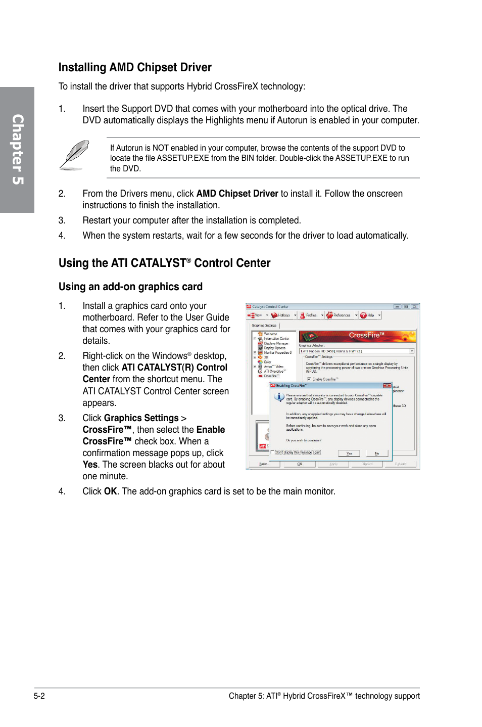 Chapter 5, Installing amd chipset driver, Using the ati catalyst | Control center | Asus M4A88TD-M/USB3 User Manual | Page 120 / 124