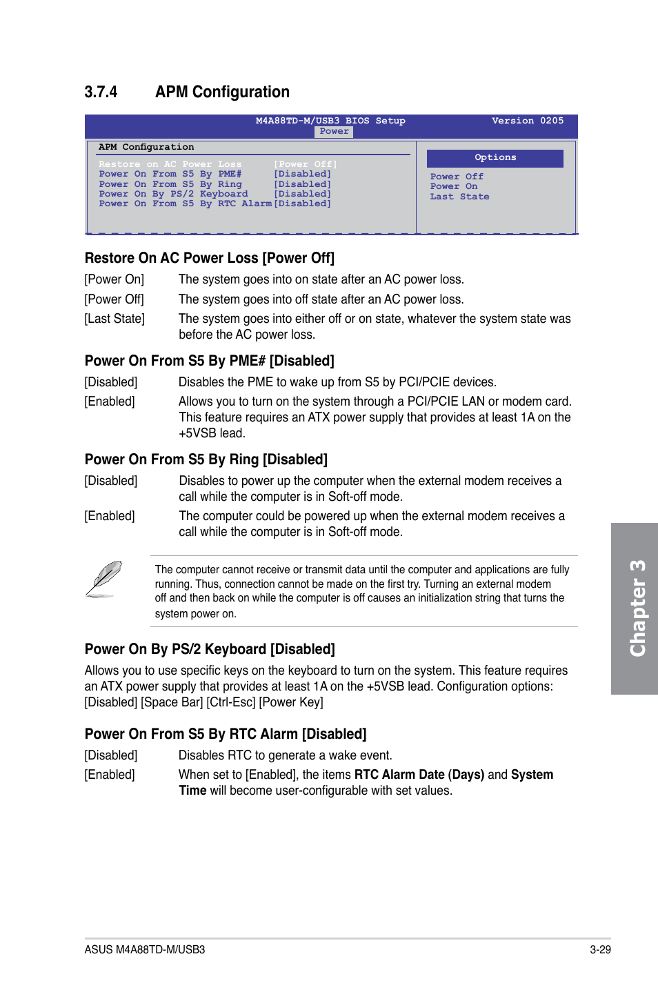 4 apm configuration, Apm configuration -29, Chapter 3 | Asus M4A88TD-M/USB3 User Manual | Page 85 / 124