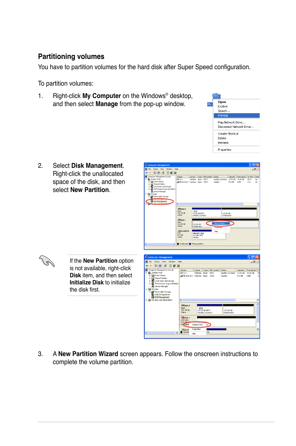 Partitioning volumes | Asus Application Manual User Manual | Page 5 / 11