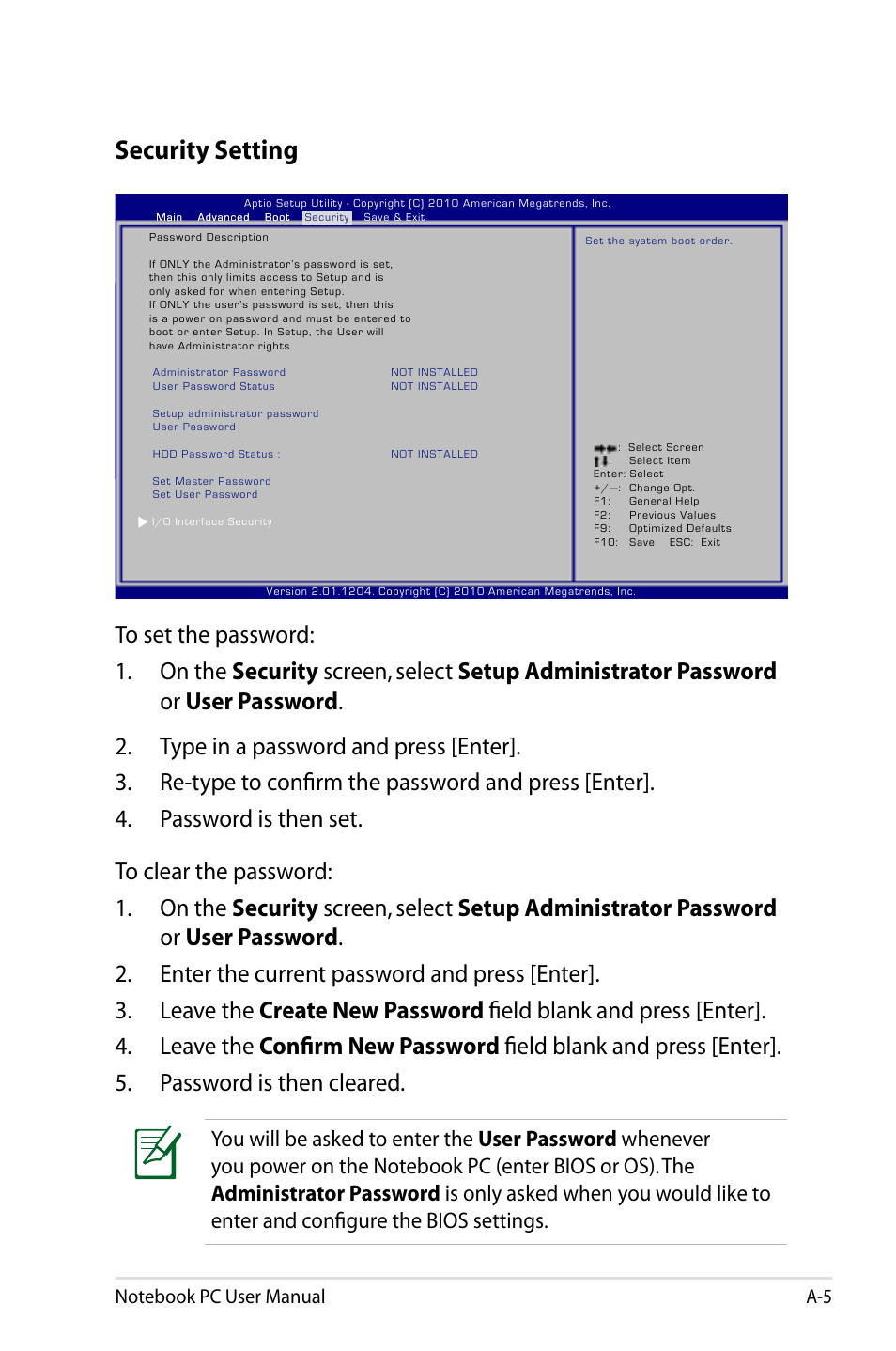 Security setting | Asus R900VB User Manual | Page 85 / 122