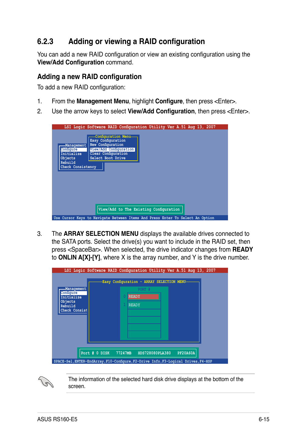 3 adding or viewing a raid configuration, Adding or viewing a raid configuration -15, Adding a new raid configuration | Asus RS160-E5 User Manual | Page 119 / 164