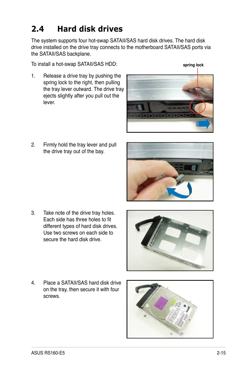 4 hard disk drives, Hard disk drives -15 | Asus RS160-E5 User Manual | Page 33 / 164