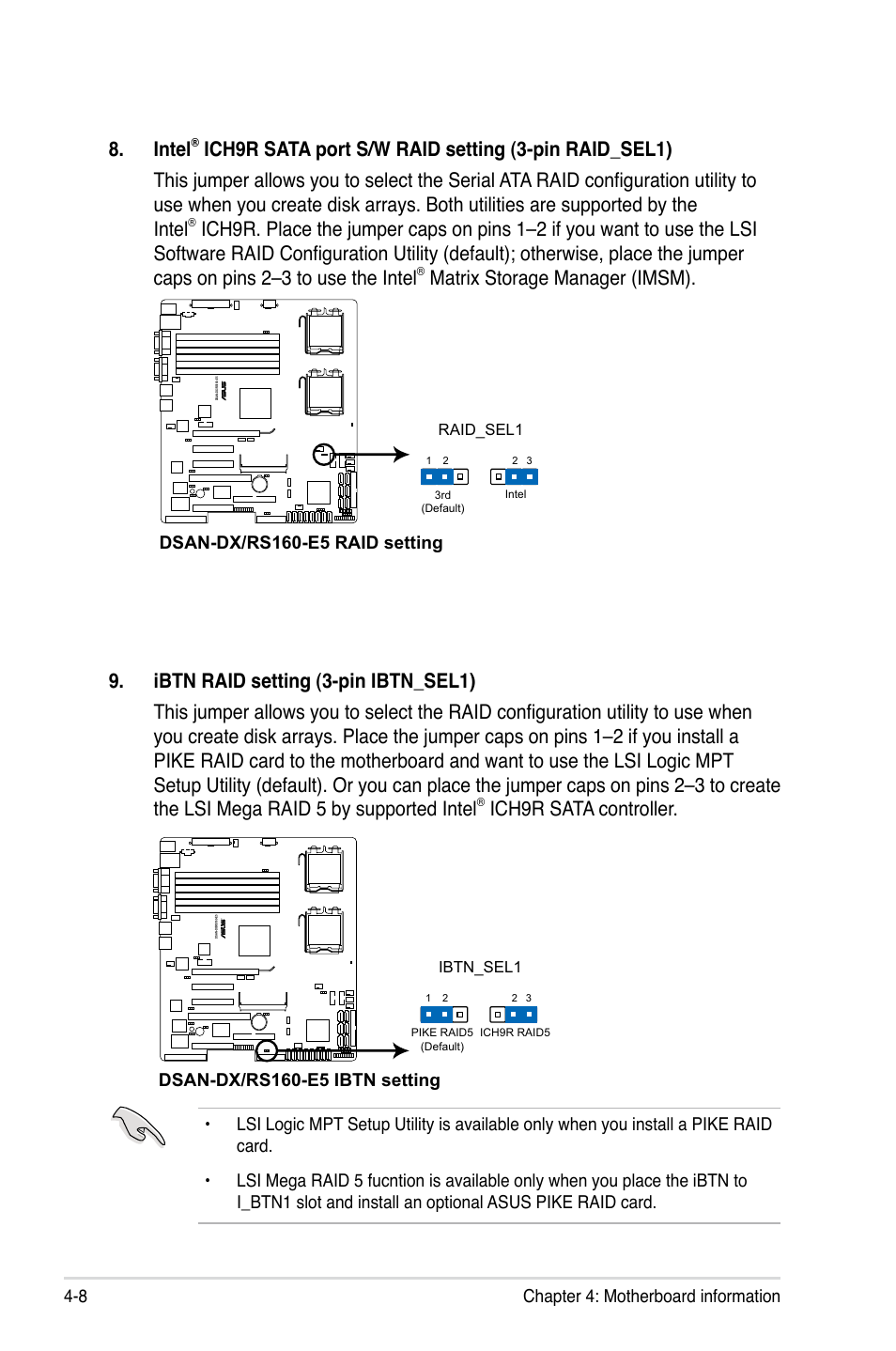 Ich9r sata controller, Intel, Matrix storage manager (imsm) | Asus RS160-E5 User Manual | Page 62 / 164