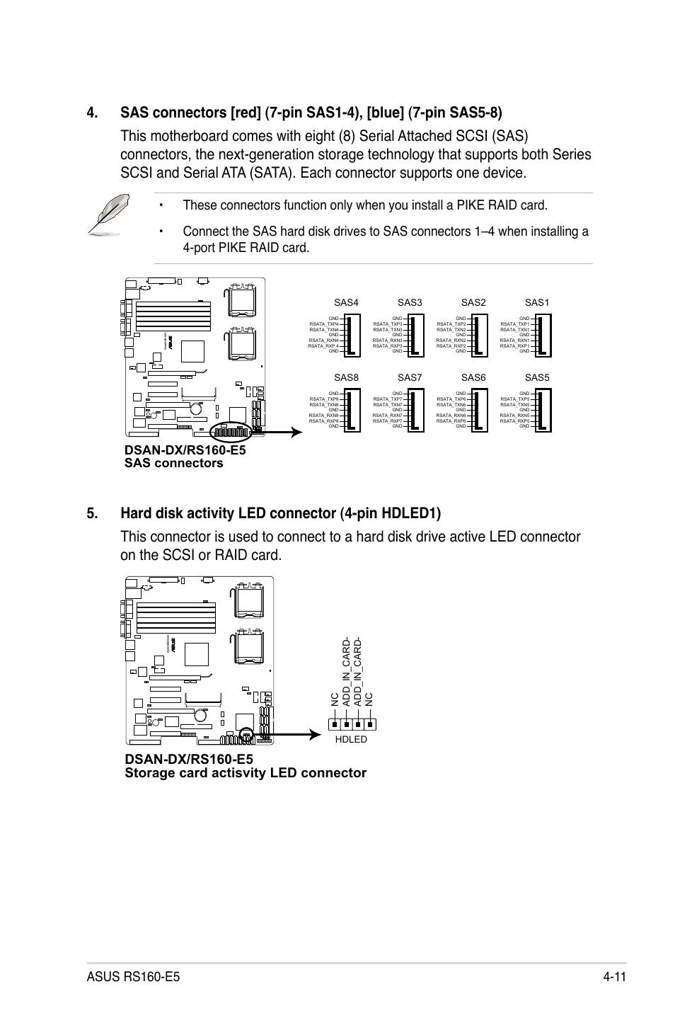 Dsan-dx/rs160-e5 sas connectors | Asus RS160-E5 User Manual | Page 65 / 164