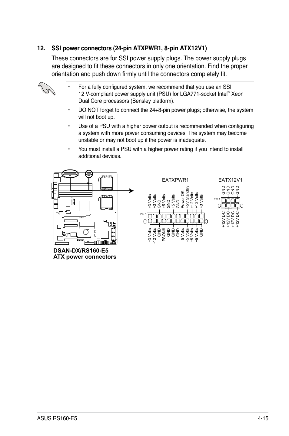Dsan-dx/rs160-e5 atx power connectors | Asus RS160-E5 User Manual | Page 69 / 164