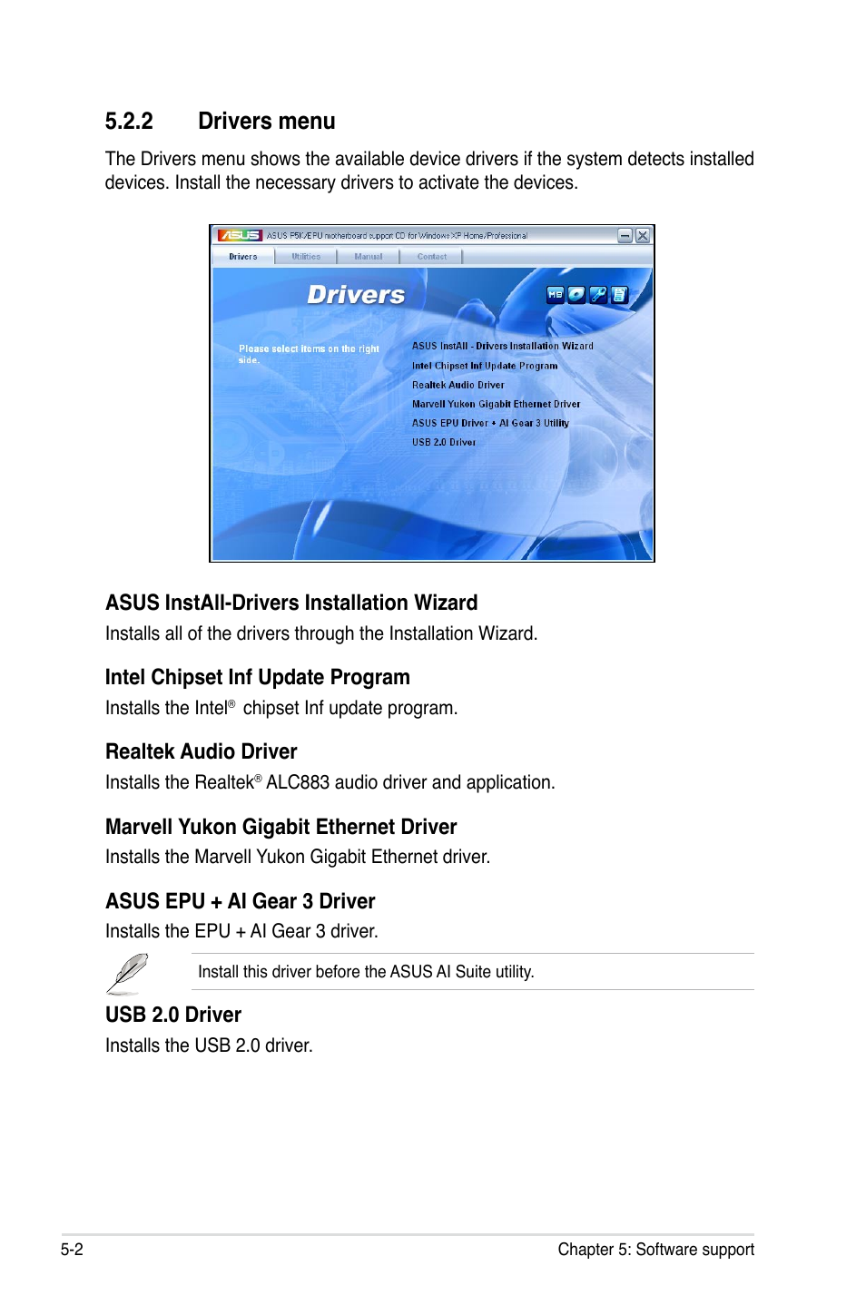 2 drivers menu, Drivers menu -2 | Asus P5K/EPU User Manual | Page 106 / 150