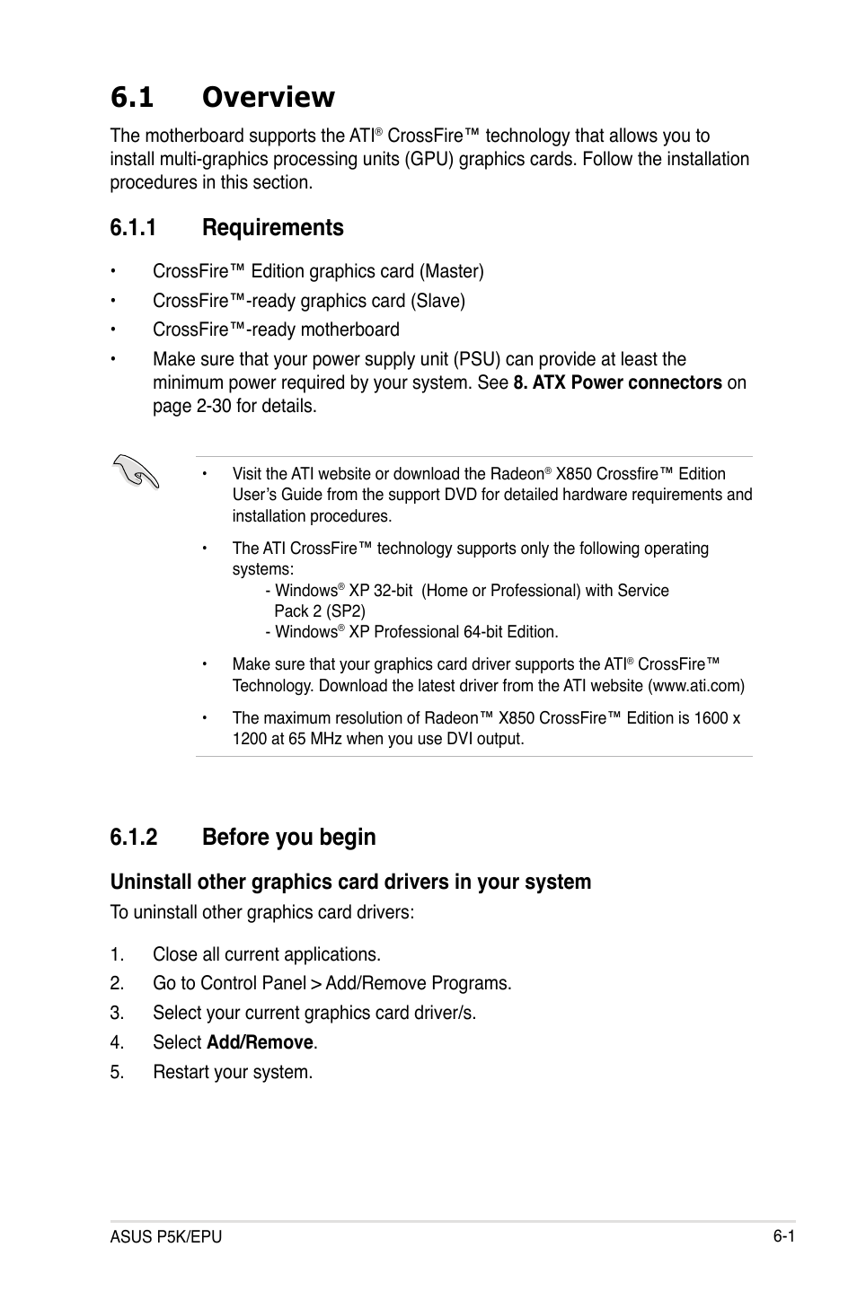 1 overview, 1 requirements, 2 before you begin | Overview -1 6.1.1, Requirements -1, Before you begin -1 | Asus P5K/EPU User Manual | Page 133 / 150