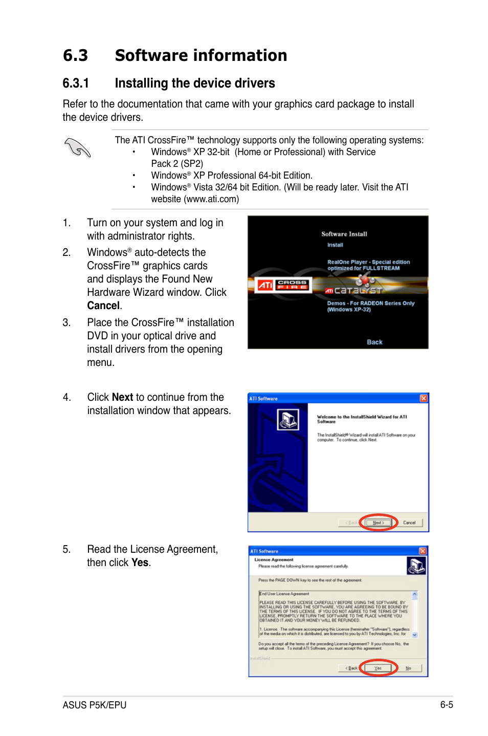 3 software information, 1 installing the device drivers, Software information -5 6.3.1 | Installing the device drivers -5 | Asus P5K/EPU User Manual | Page 137 / 150