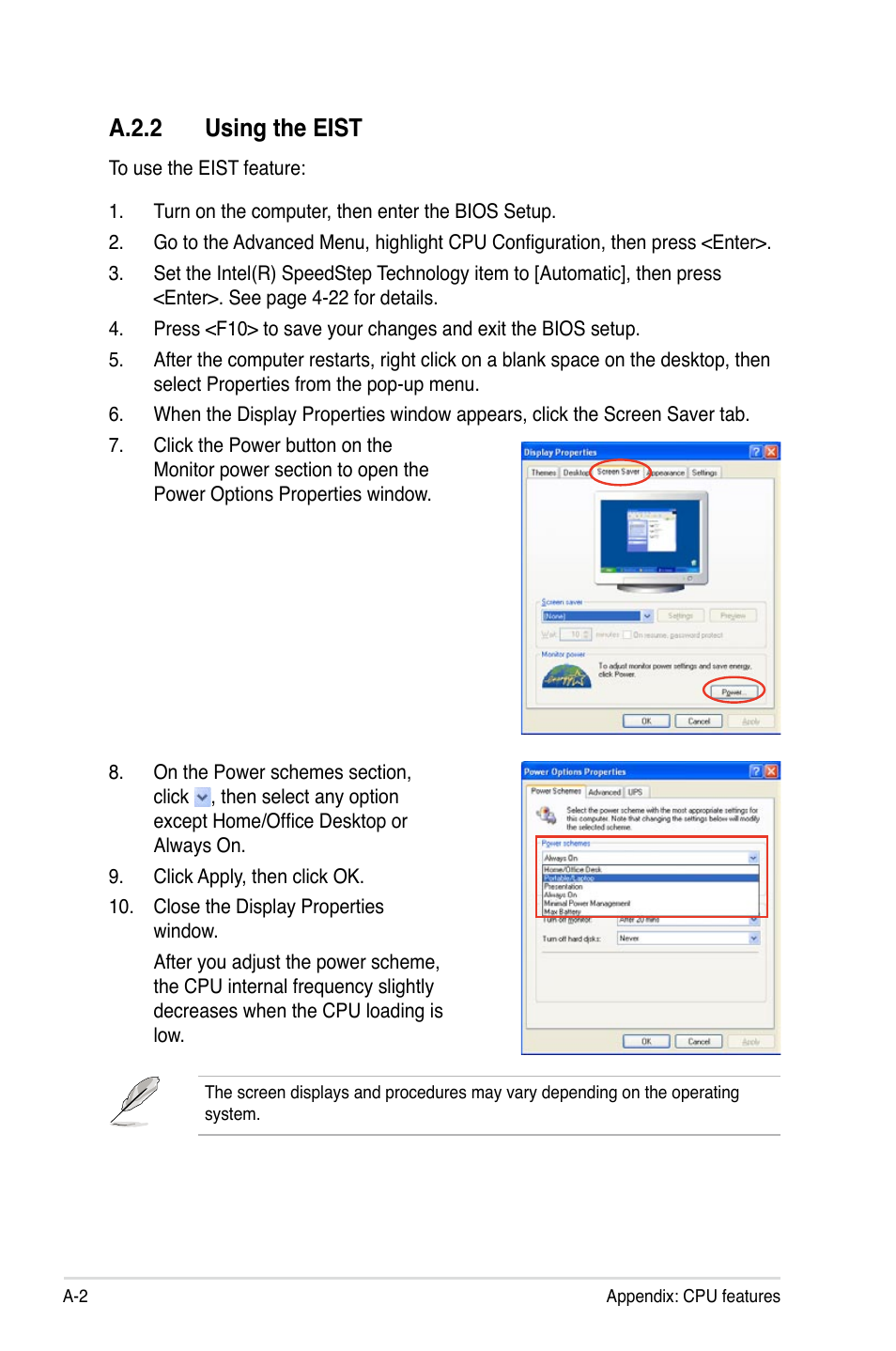 A.2.2 using the eist, A.2.2 | Asus P5K/EPU User Manual | Page 148 / 150