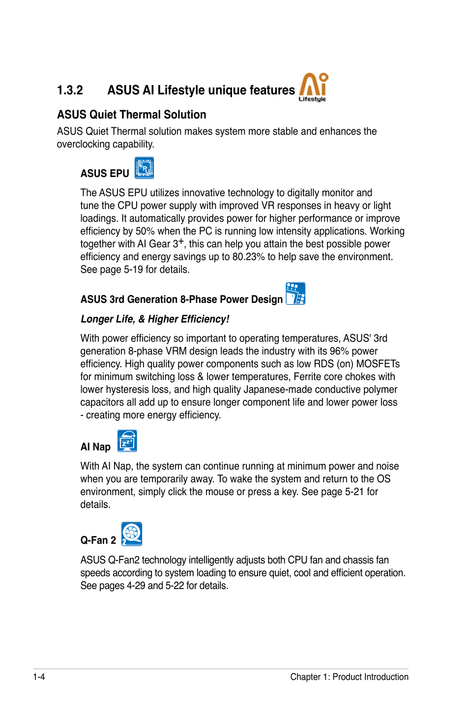 2 asus ai lifestyle unique features | Asus P5K/EPU User Manual | Page 20 / 150