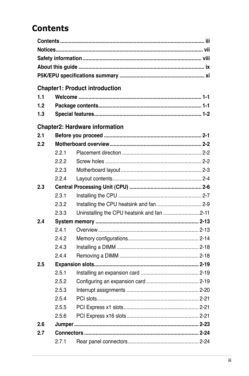 Asus P5K/EPU User Manual | Page 3 / 150