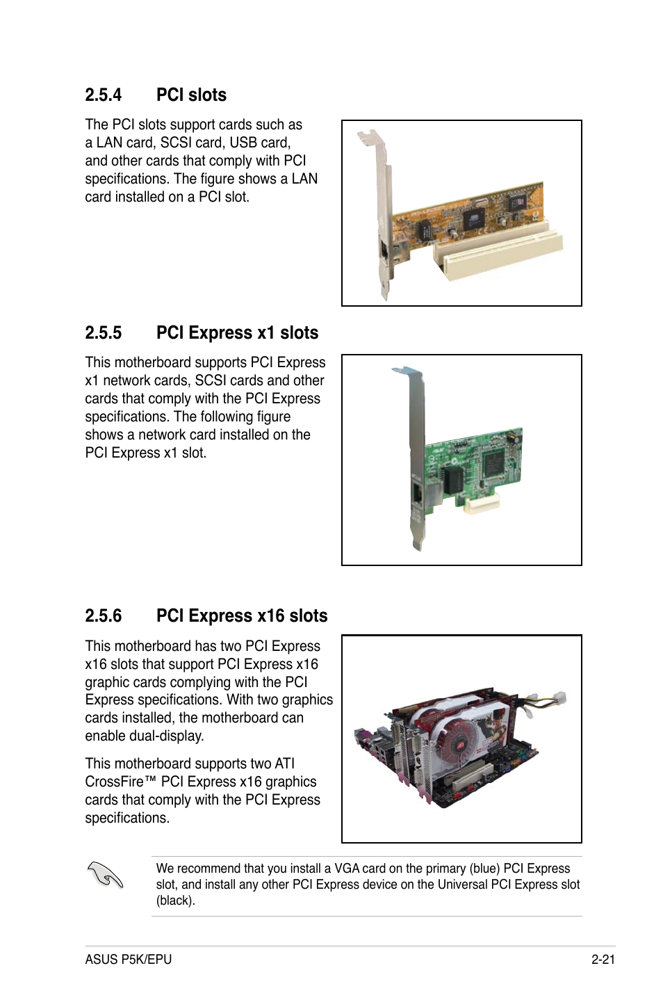 4 pci slots, 5 pci express x1 slots, 6 pci express x16 slots | Pci slots -21, Pci express x1 slots -21, Pci express x16 slots -21 | Asus P5K/EPU User Manual | Page 45 / 150