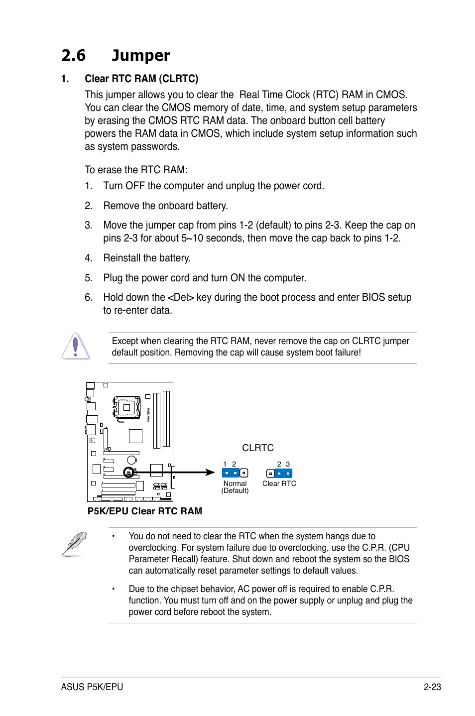 6 jumper, Jumper -23 | Asus P5K/EPU User Manual | Page 47 / 150