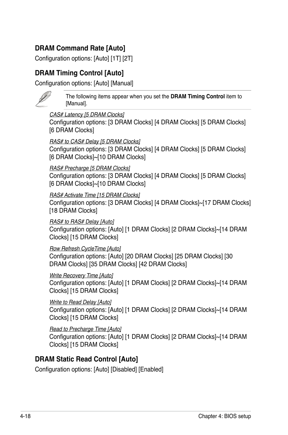 Dram command rate [auto, Dram timing control [auto, Dram static read control [auto | Asus P5K/EPU User Manual | Page 82 / 150