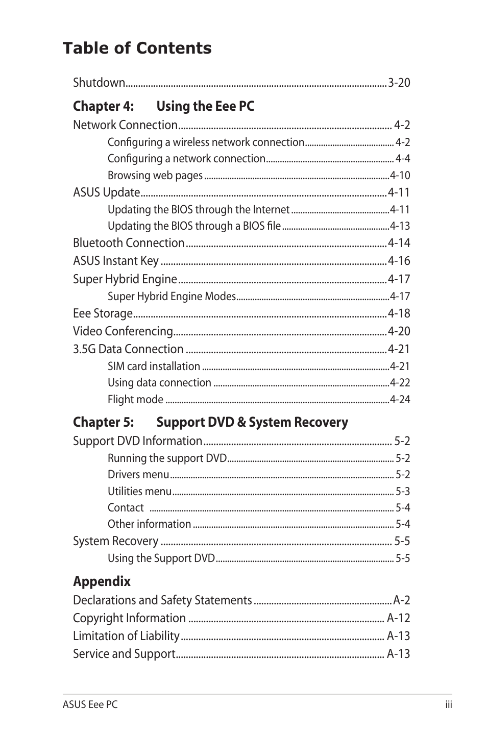 Asus Eee PC 1000HG User Manual | Page 3 / 88