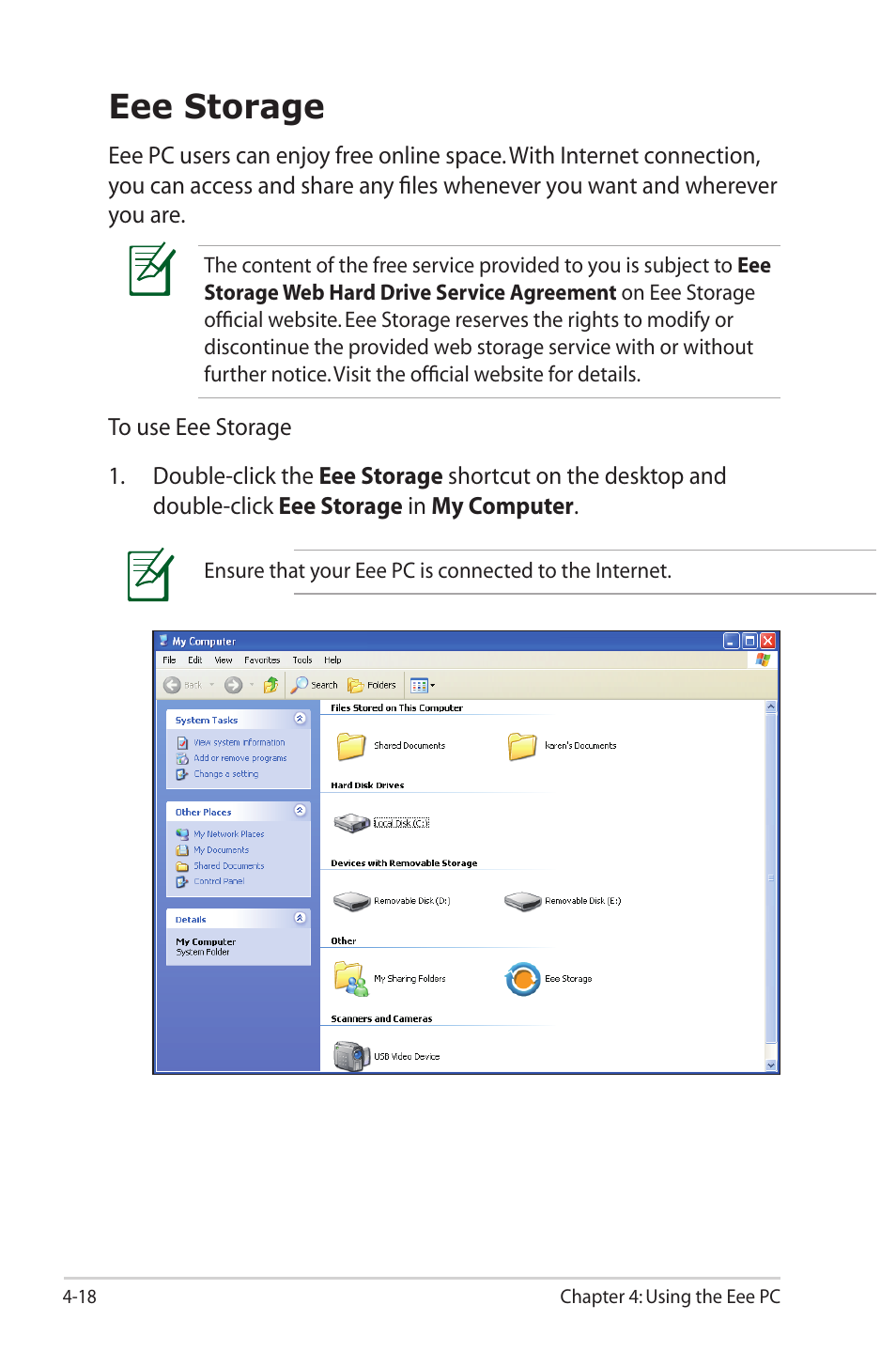 Eee storage, Eee storage -18 | Asus Eee PC 1000HG User Manual | Page 62 / 88