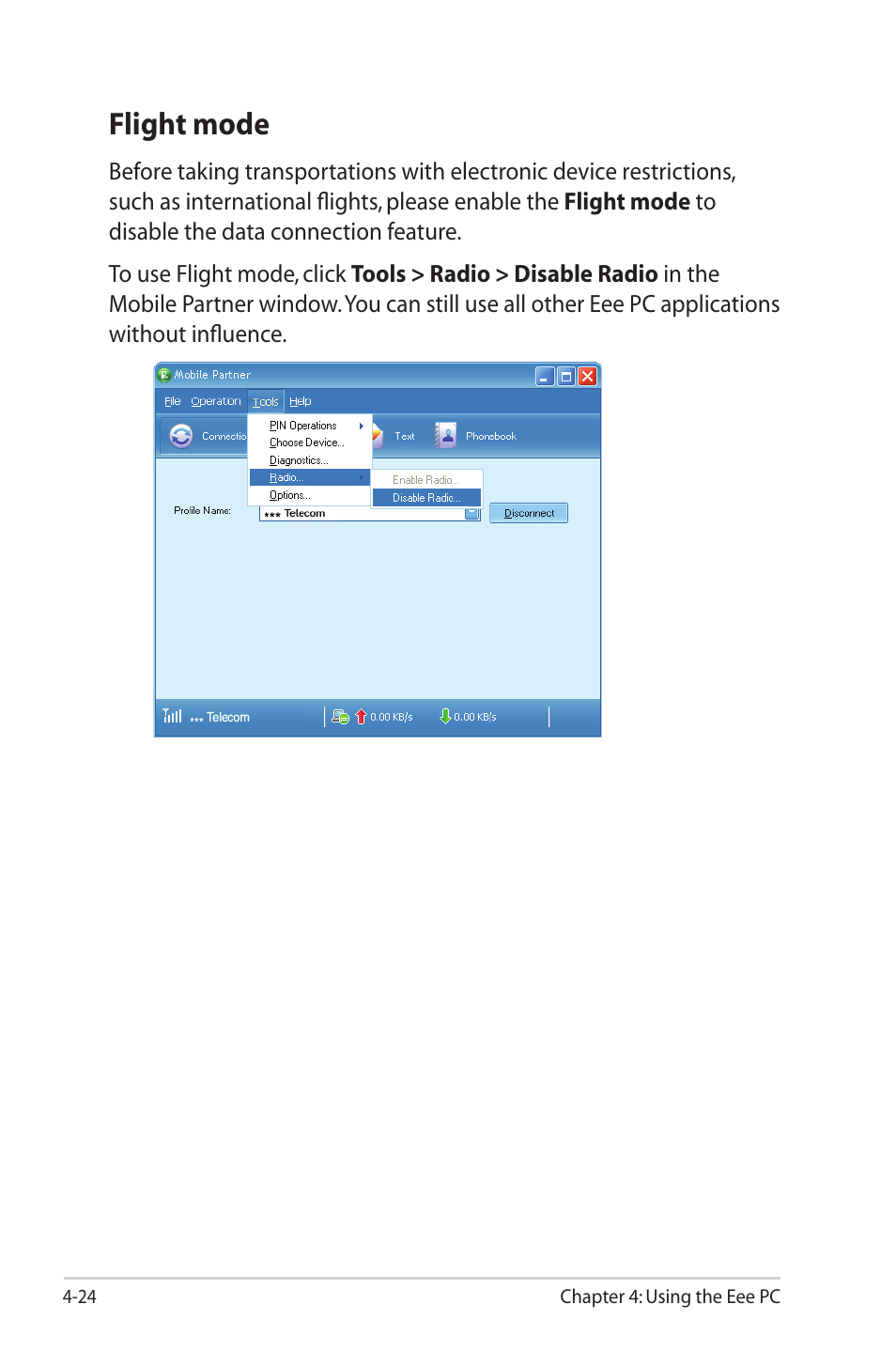 Flight mode, Flight mode -24 | Asus Eee PC 1000HG User Manual | Page 68 / 88