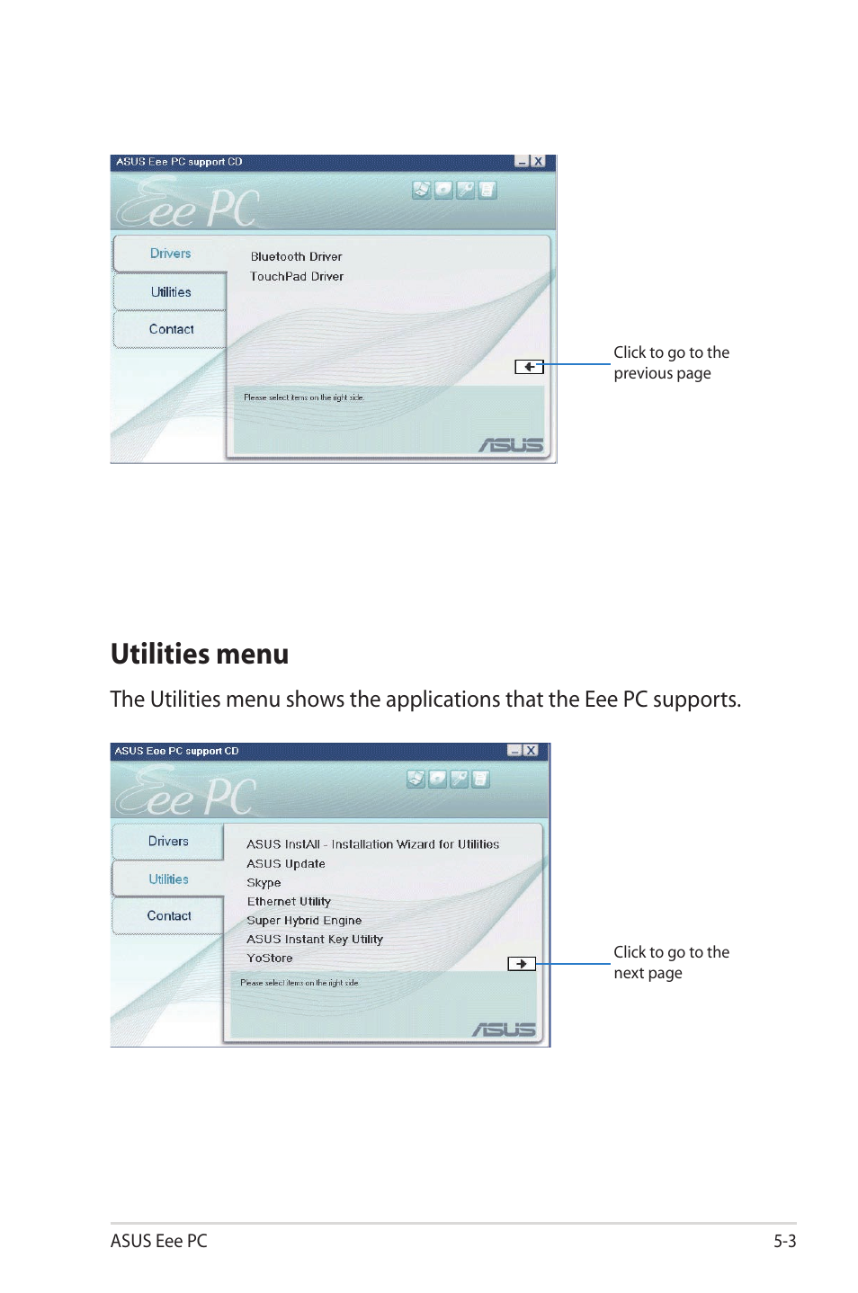 Utilities menu, Utilities menu -3 | Asus Eee PC 1000HG User Manual | Page 71 / 88