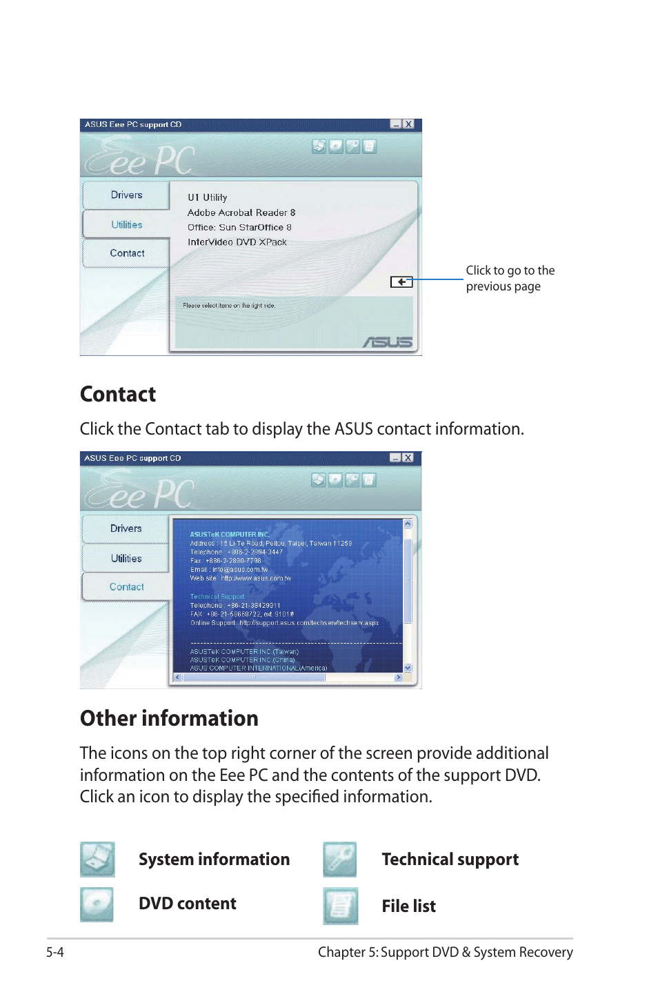 Contact, Other information, Contact -4 other information -4 | Asus Eee PC 1000HG User Manual | Page 72 / 88