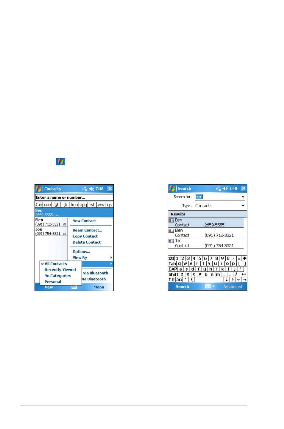 Finding a contact | Asus MYPAL A636 User Manual | Page 50 / 104