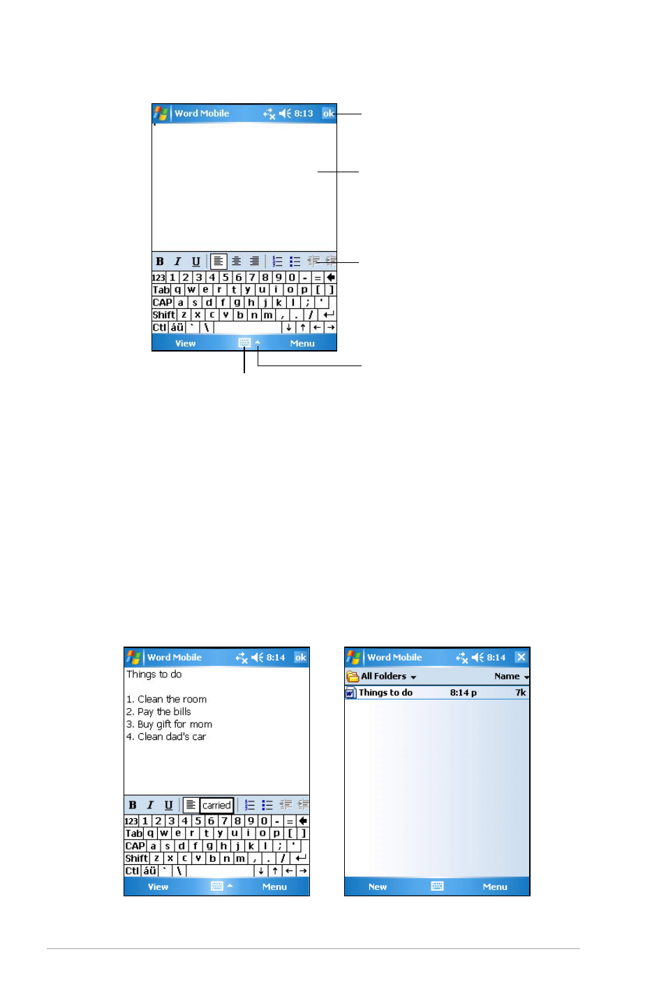 Saving word mobile documents | Asus MYPAL A636 User Manual | Page 60 / 104