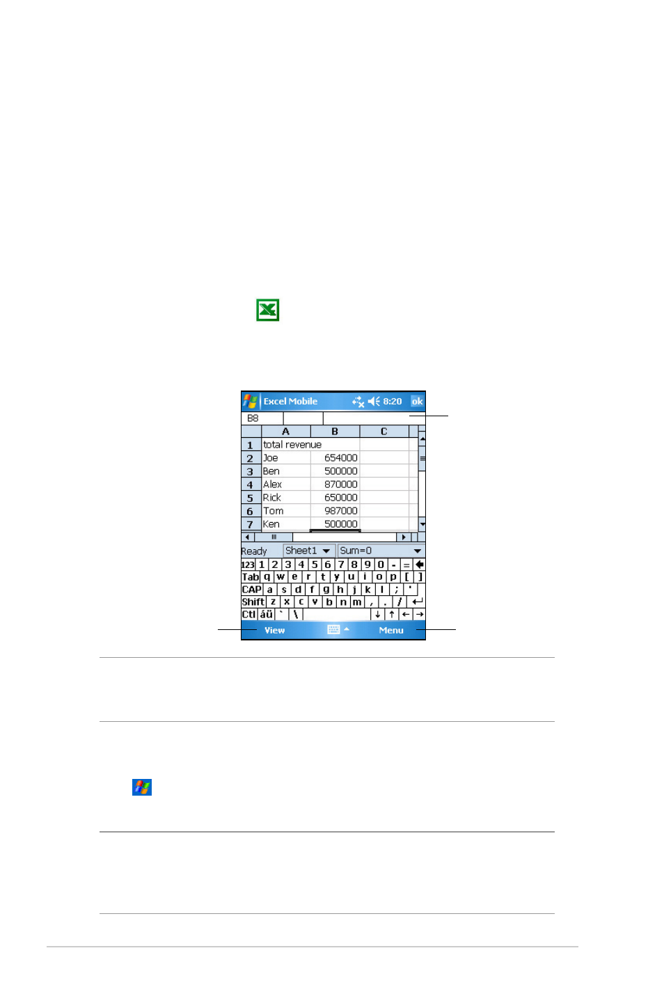 Excel mobile, Viewing documents, Creating an excel mobile document | Asus MYPAL A636 User Manual | Page 62 / 104