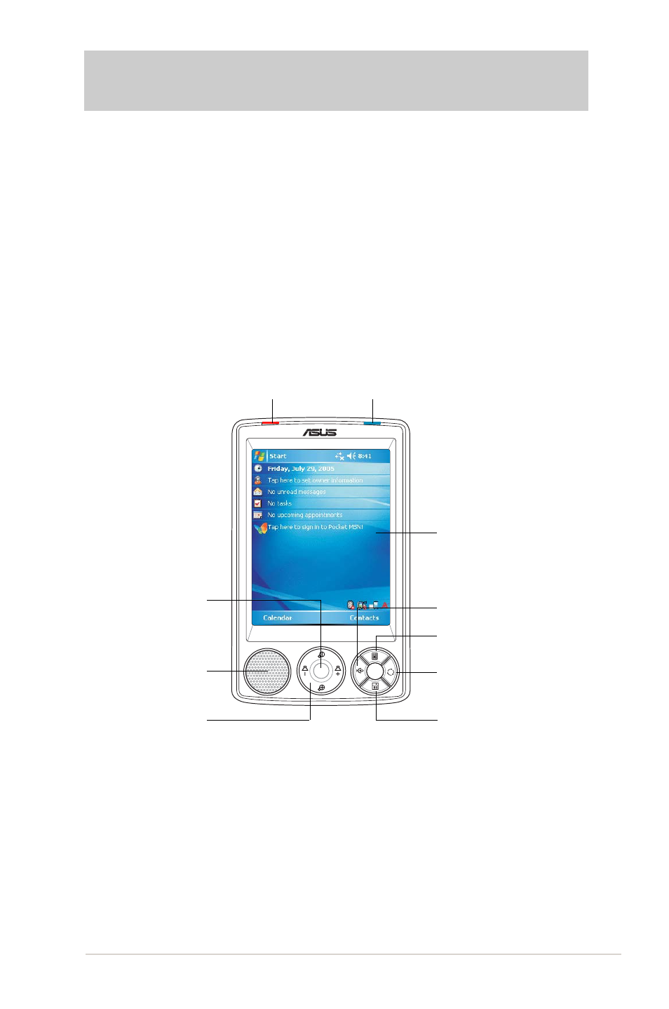 Chapter 1 getting started, Introducing mypal, Front features | Asus MYPAL A636 User Manual | Page 7 / 104