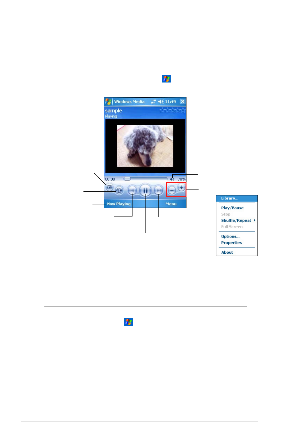 Windows media player for pocket pc | Asus MYPAL A636 User Manual | Page 70 / 104