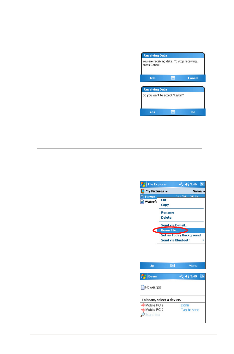 Receiving infrared beams, Sending infrared beams | Asus MYPAL A636 User Manual | Page 83 / 104