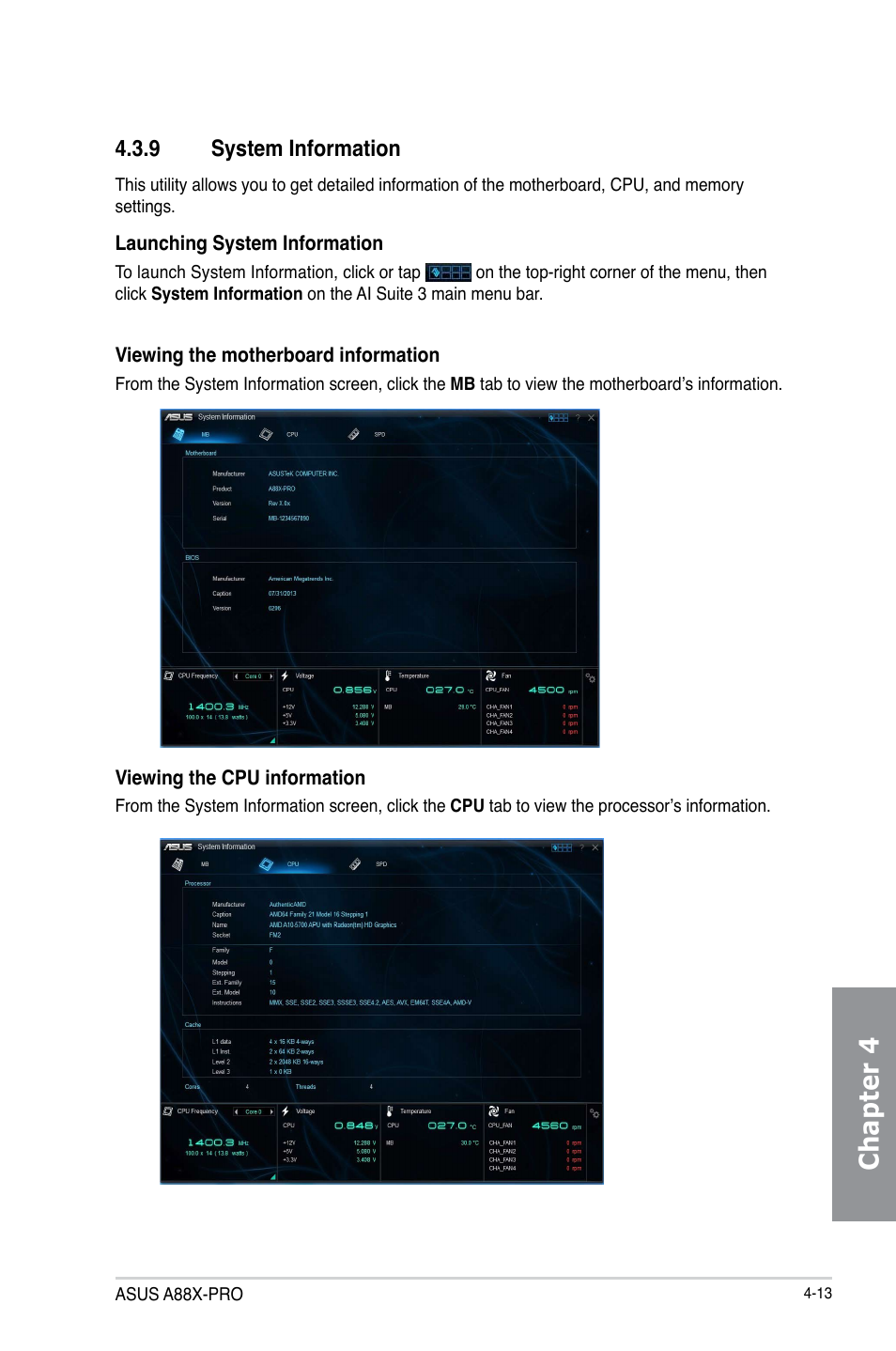 9 system information, System information -13, Chapter 4 | Asus A88X-PRO User Manual | Page 122 / 141