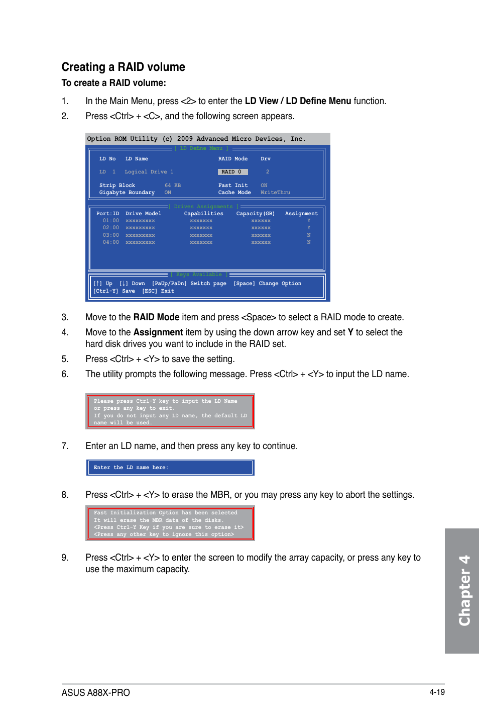 Chapter 4, Creating a raid volume, Asus a88x-pro | Asus A88X-PRO User Manual | Page 128 / 141