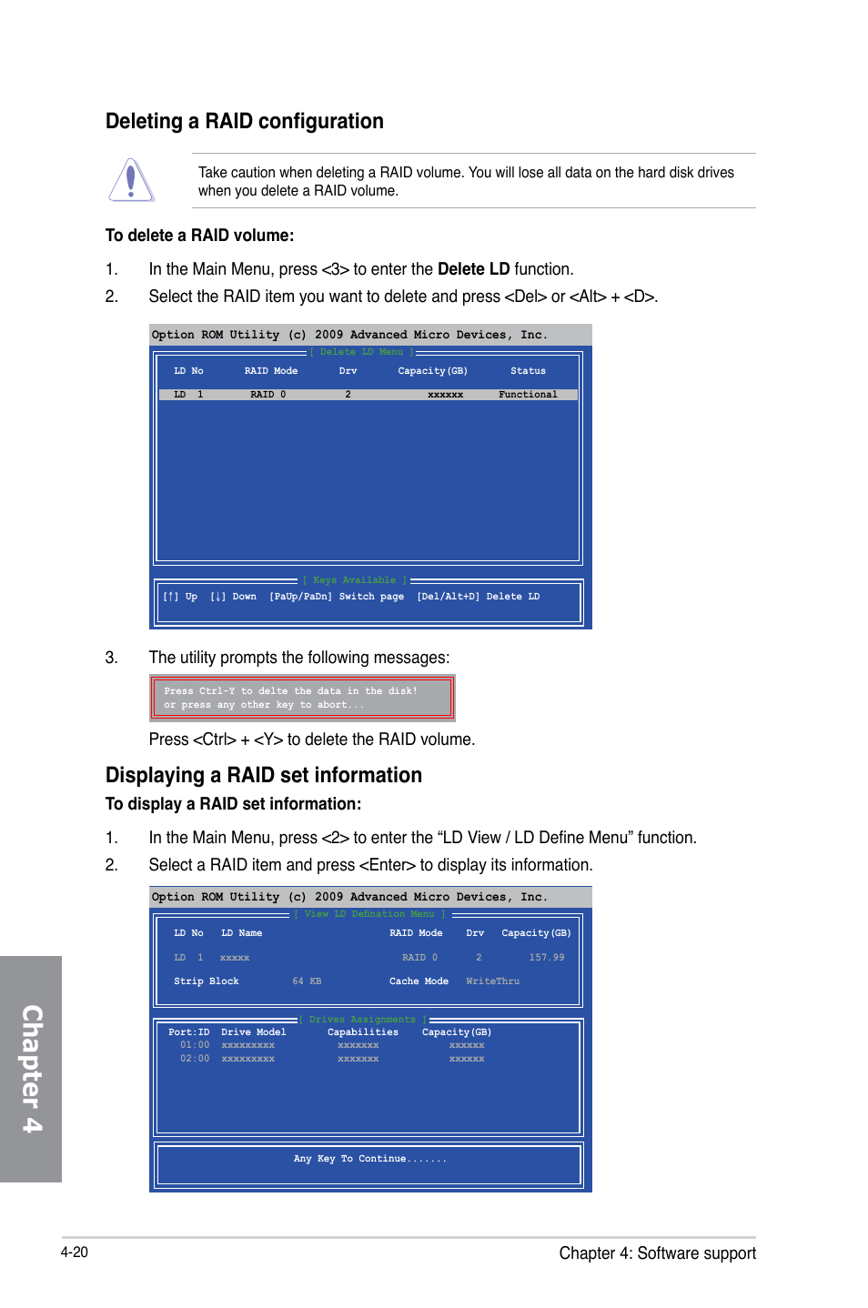 Chapter 4, Deleting a raid configuration, Displaying a raid set information | Chapter 4: software support | Asus A88X-PRO User Manual | Page 129 / 141