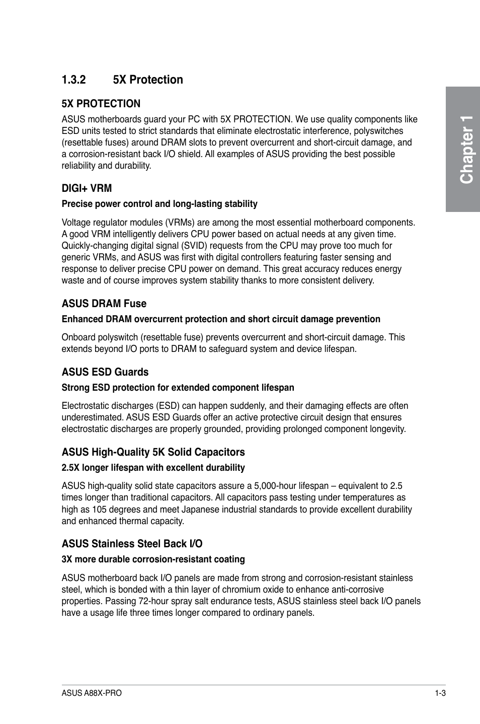 2 5x protection, 5x protection -3, Chapter 1 | Asus A88X-PRO User Manual | Page 15 / 141