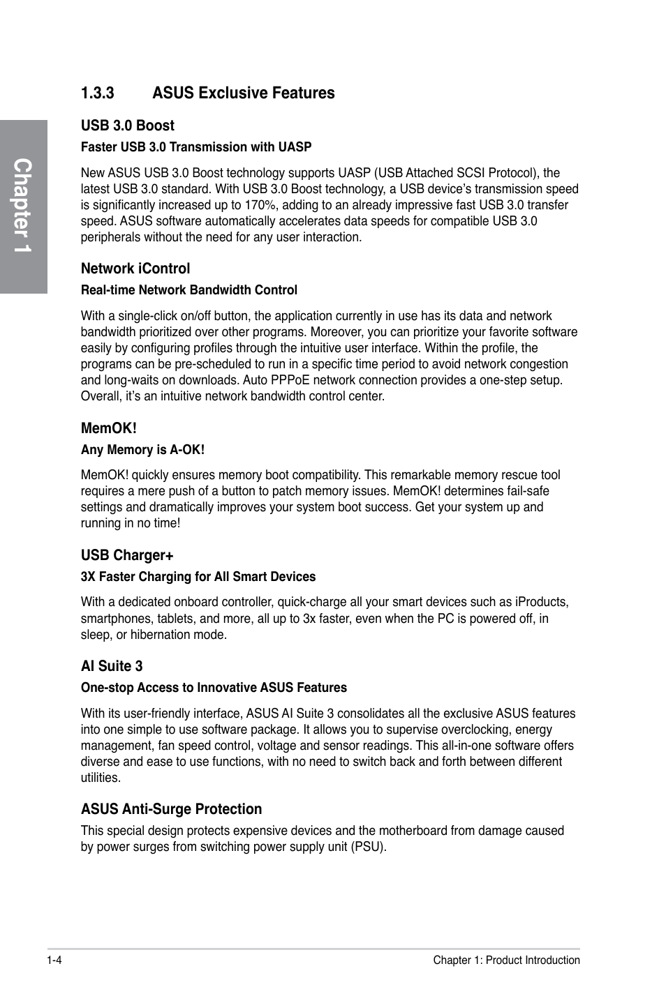 3 asus exclusive features, Asus exclusive features -4, Chapter 1 | Asus A88X-PRO User Manual | Page 16 / 141