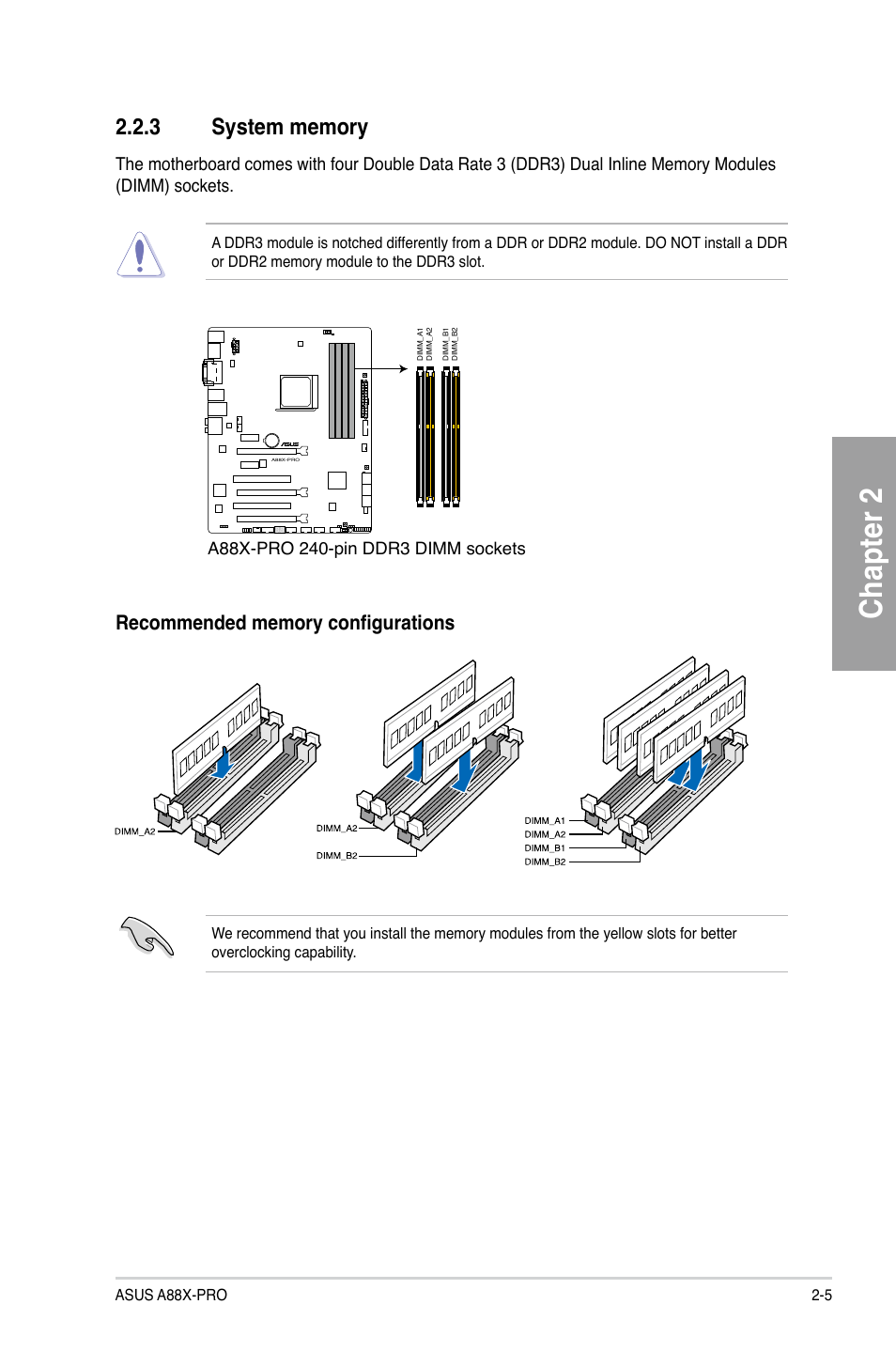 3 system memory, System memory -5, Chapter 2 | Asus A88X-PRO User Manual | Page 25 / 141