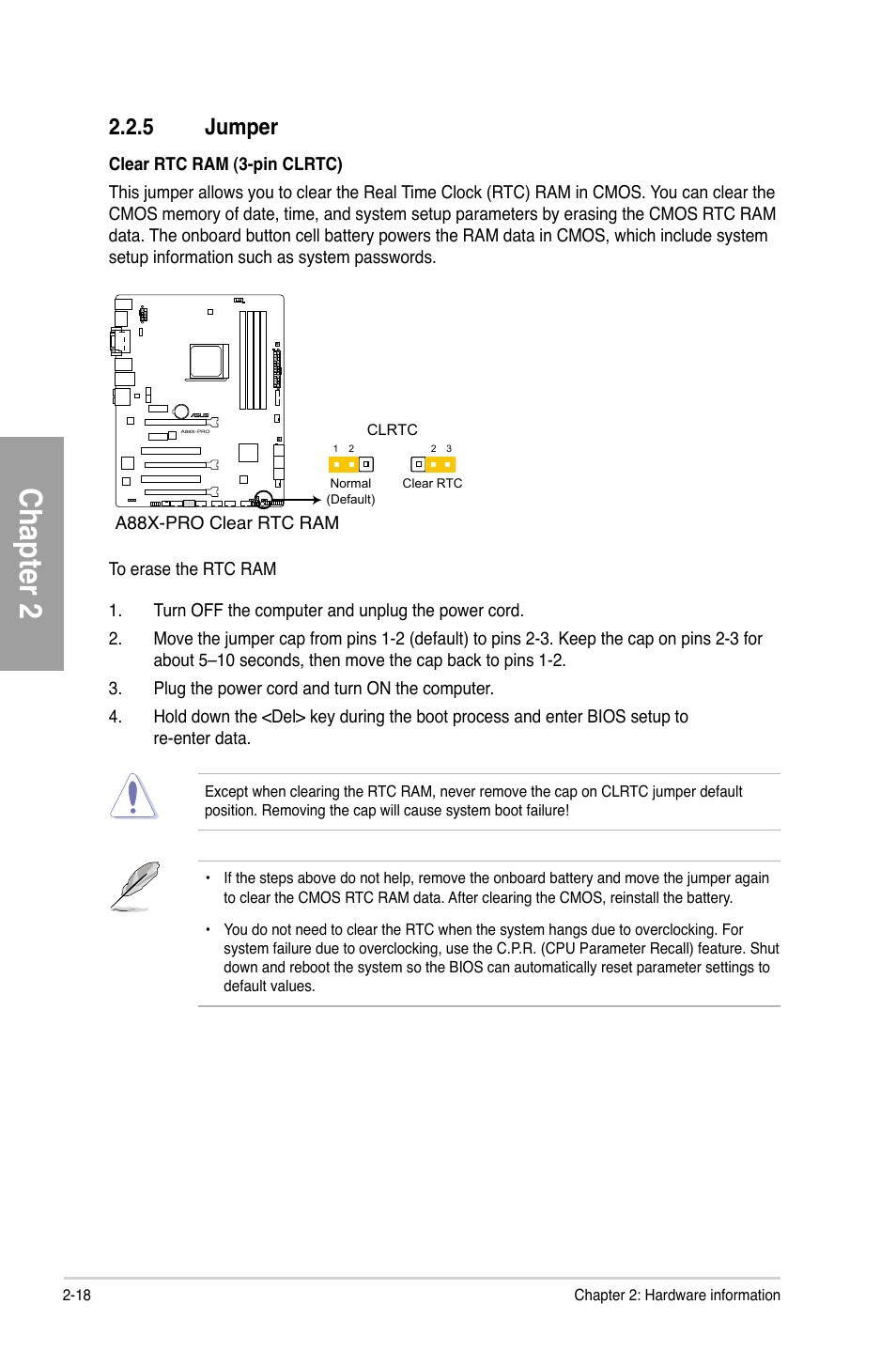 5 jumper, Jumper -18, Chapter 2 | Asus A88X-PRO User Manual | Page 38 / 141