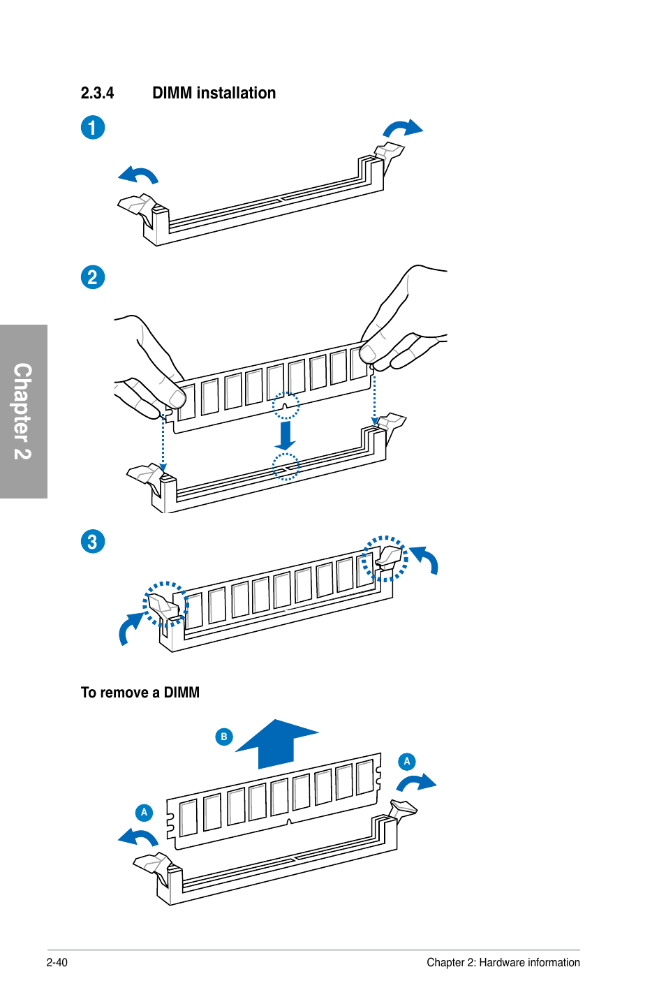 4 dimm installation, Dimm installation -40, Chapter 2 | Asus A88X-PRO User Manual | Page 60 / 141