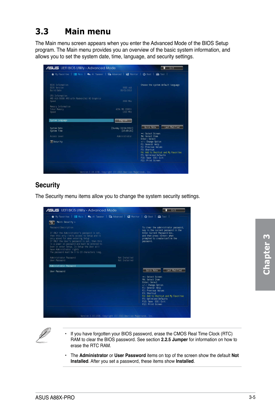 3 main menu, Main menu -5, Chapter 3 3.3 main menu | Security | Asus A88X-PRO User Manual | Page 76 / 141