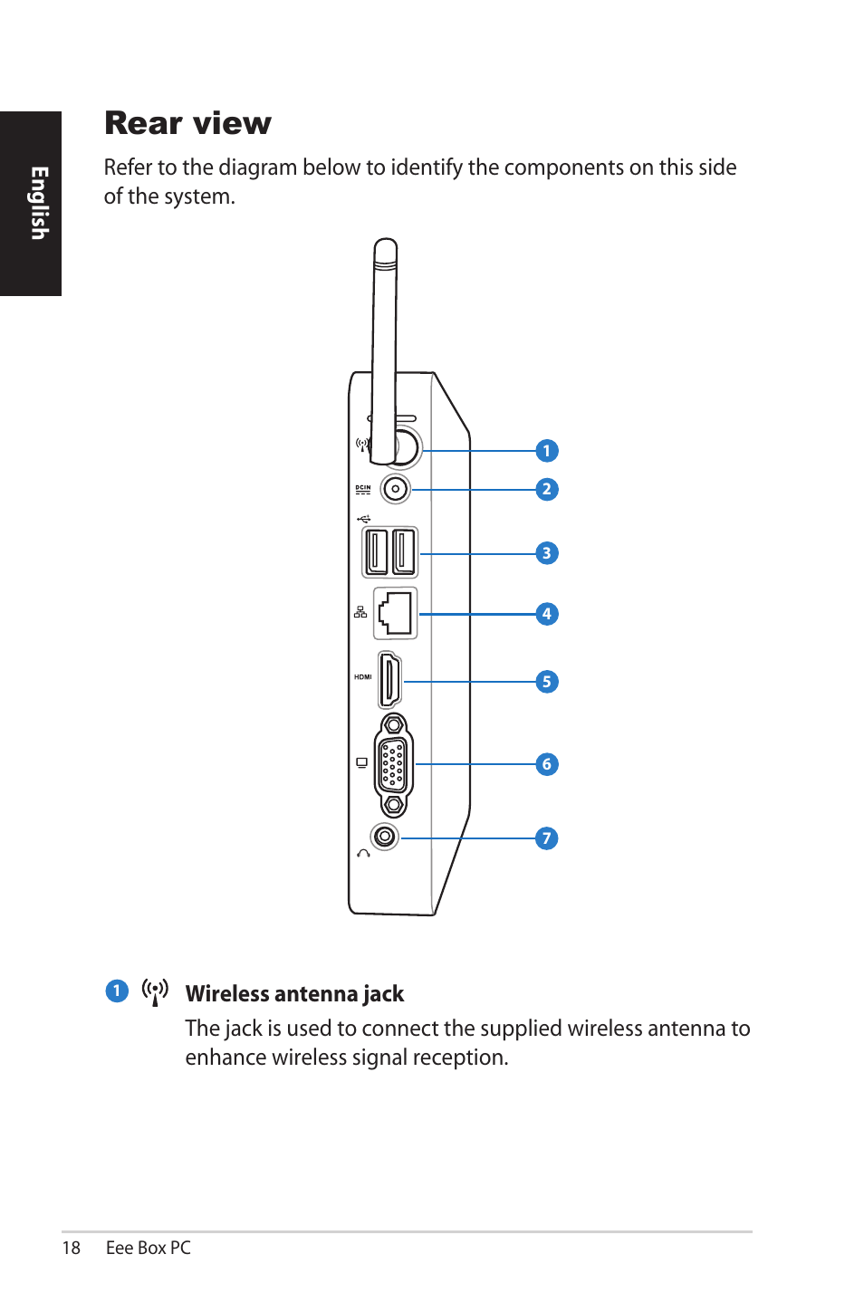 Rear view, English | Asus EB1012 User Manual | Page 18 / 95