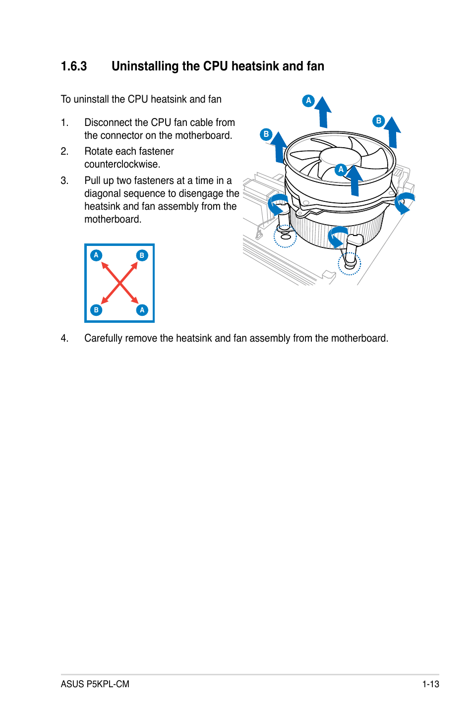 3 uninstalling the cpu heatsink and fan | Asus P5KPL-CM User Manual | Page 25 / 88