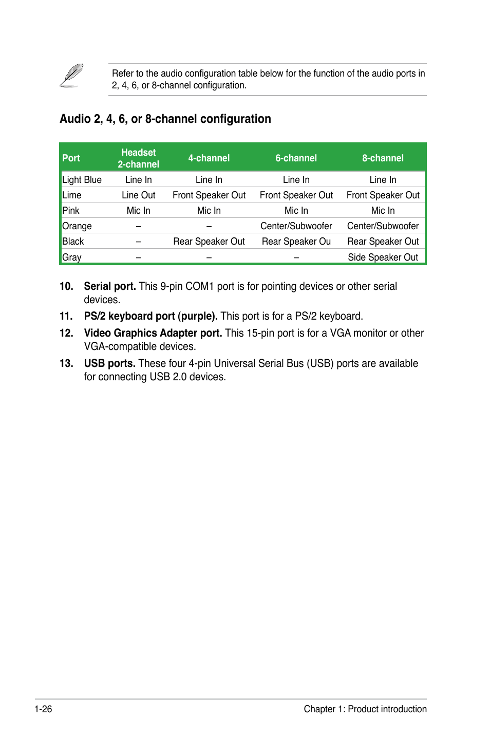 Audio 2, 4, 6, or 8-channel configuration | Asus P5KPL-CM User Manual | Page 38 / 88