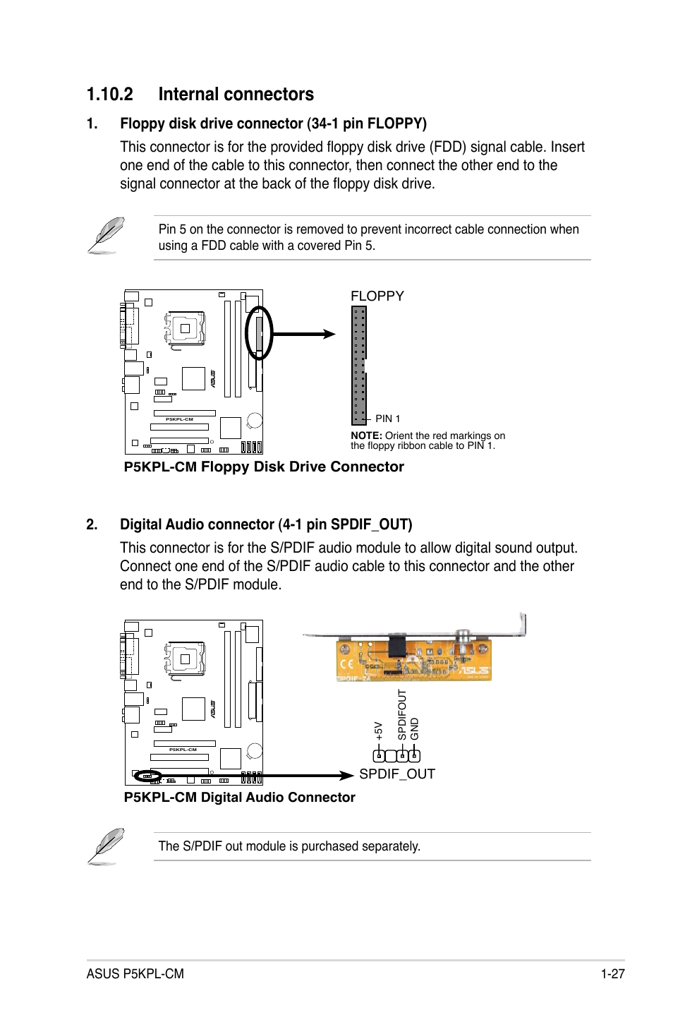 2 internal connectors | Asus P5KPL-CM User Manual | Page 39 / 88