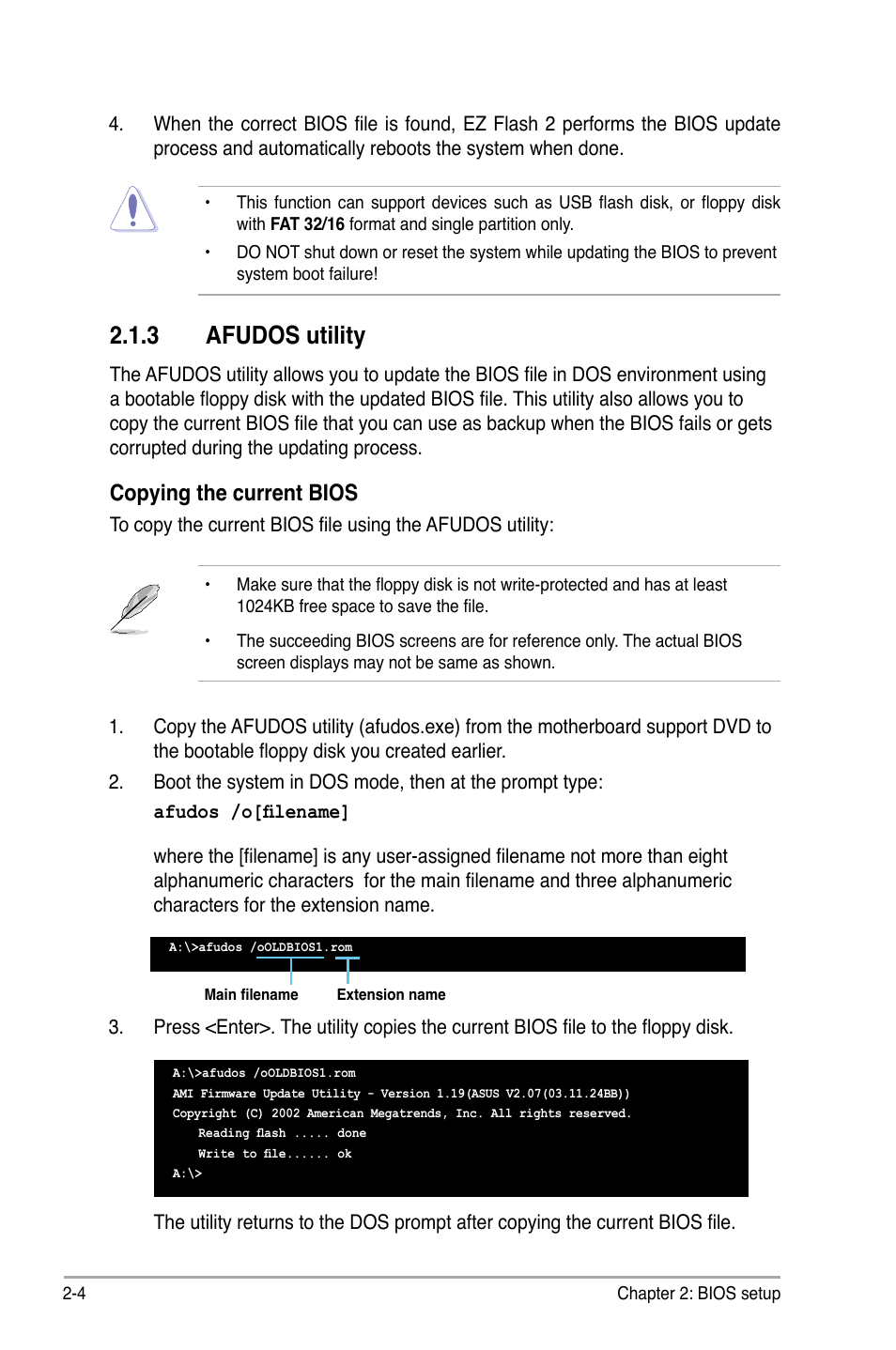 3 afudos utility, Copying the current bios | Asus P5KPL-CM User Manual | Page 50 / 88