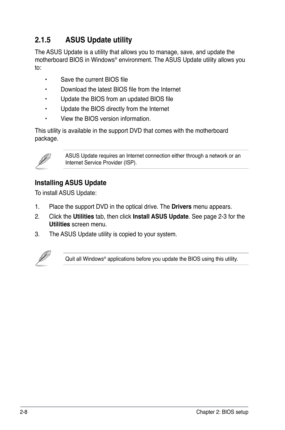 5 asus update utility, Installing asus update | Asus P5KPL-CM User Manual | Page 54 / 88