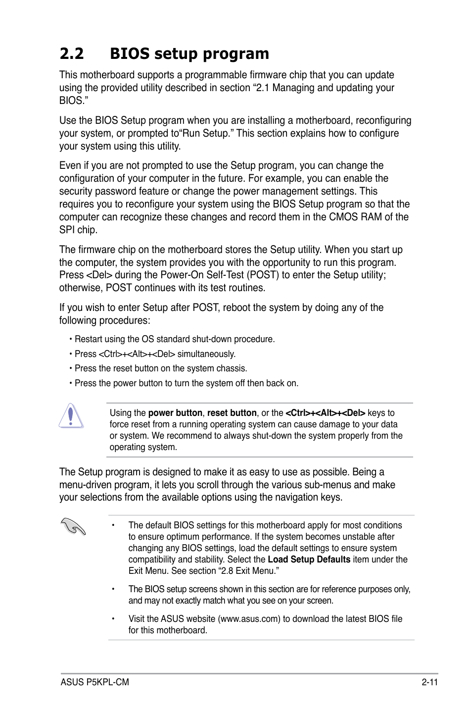 2 bios setup program | Asus P5KPL-CM User Manual | Page 57 / 88