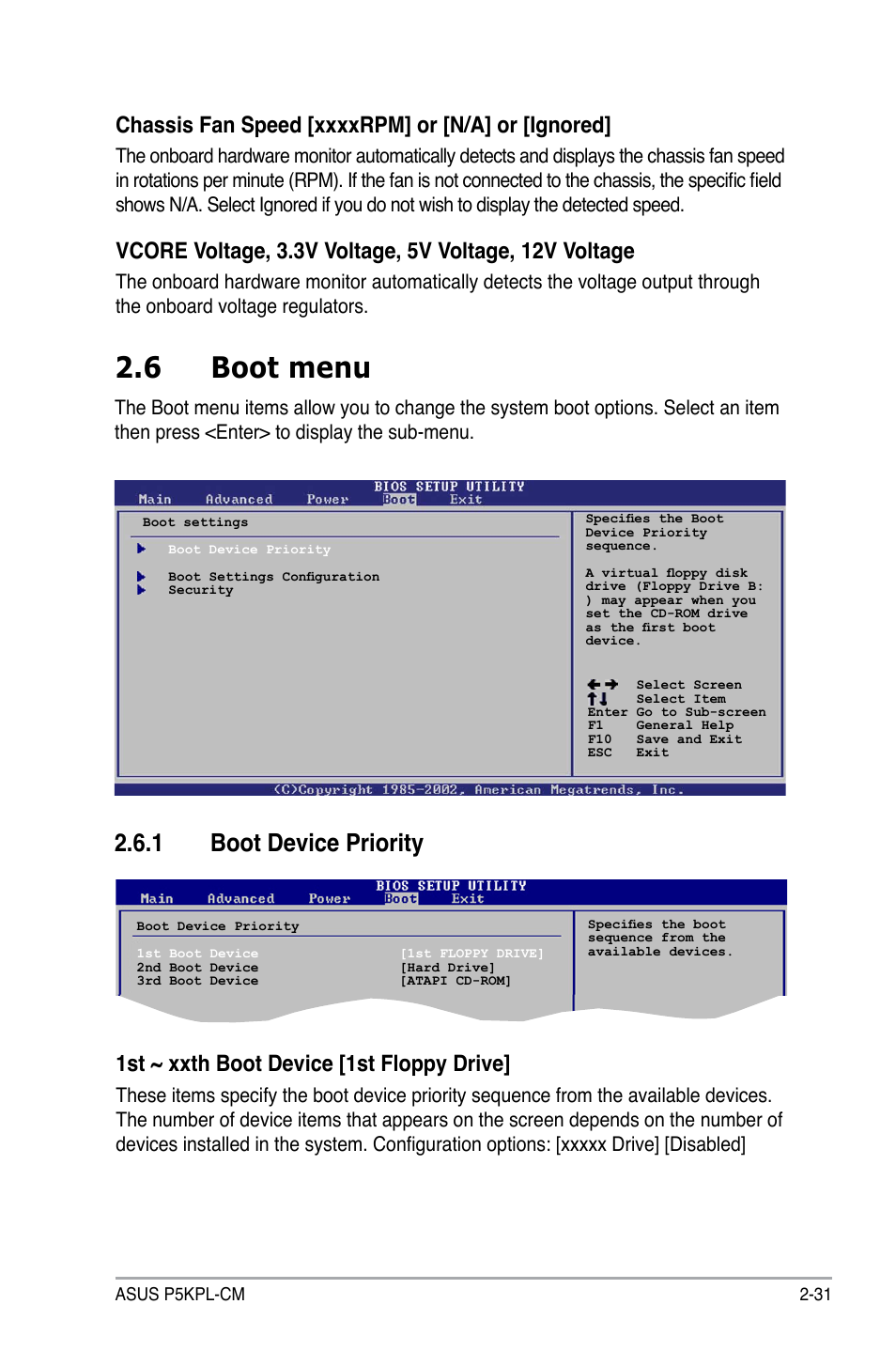 6 boot menu, 1 boot device priority, 1st ~ xxth boot device [1st floppy drive | Asus P5KPL-CM User Manual | Page 77 / 88