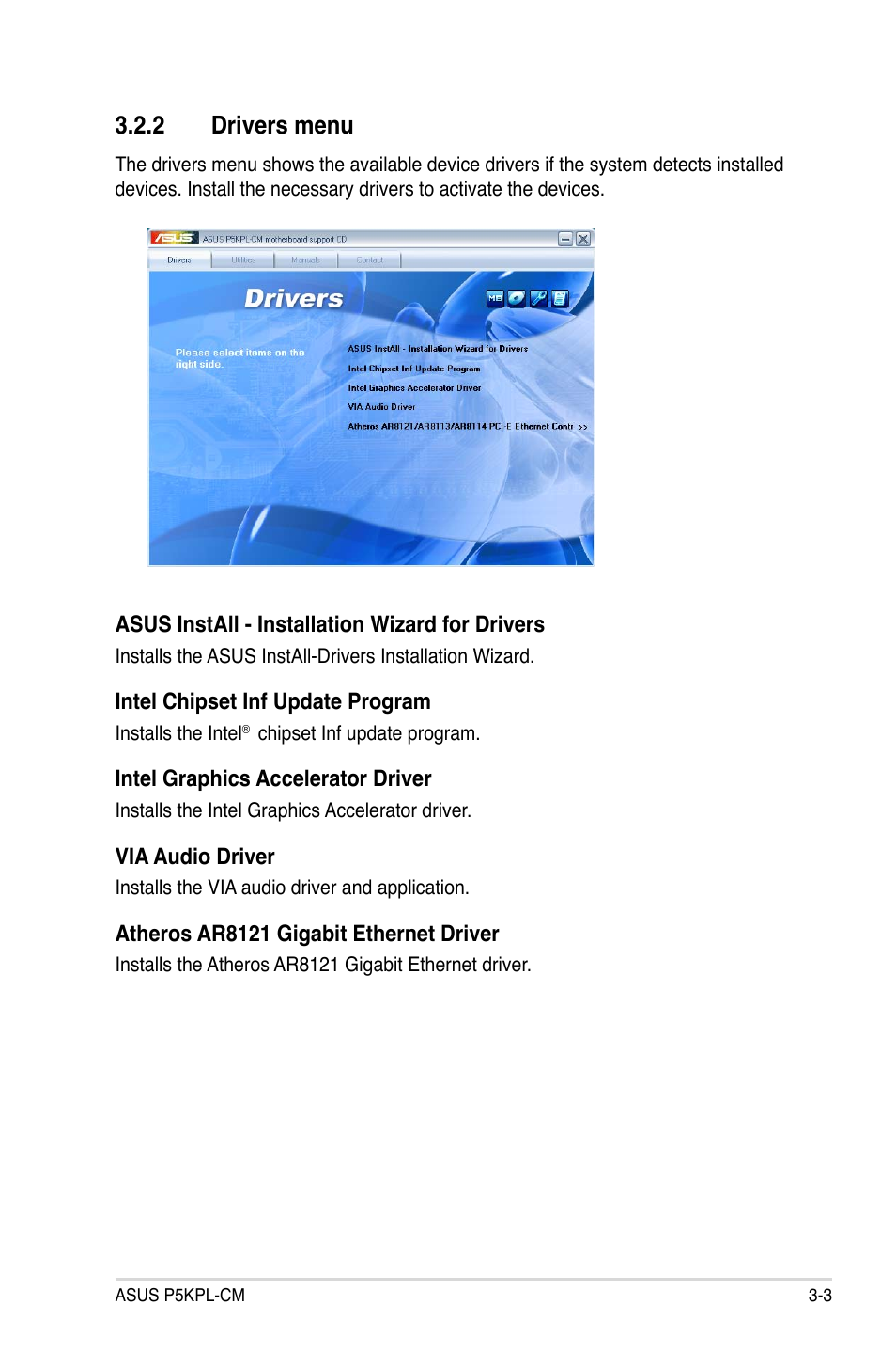 2 drivers menu | Asus P5KPL-CM User Manual | Page 85 / 88