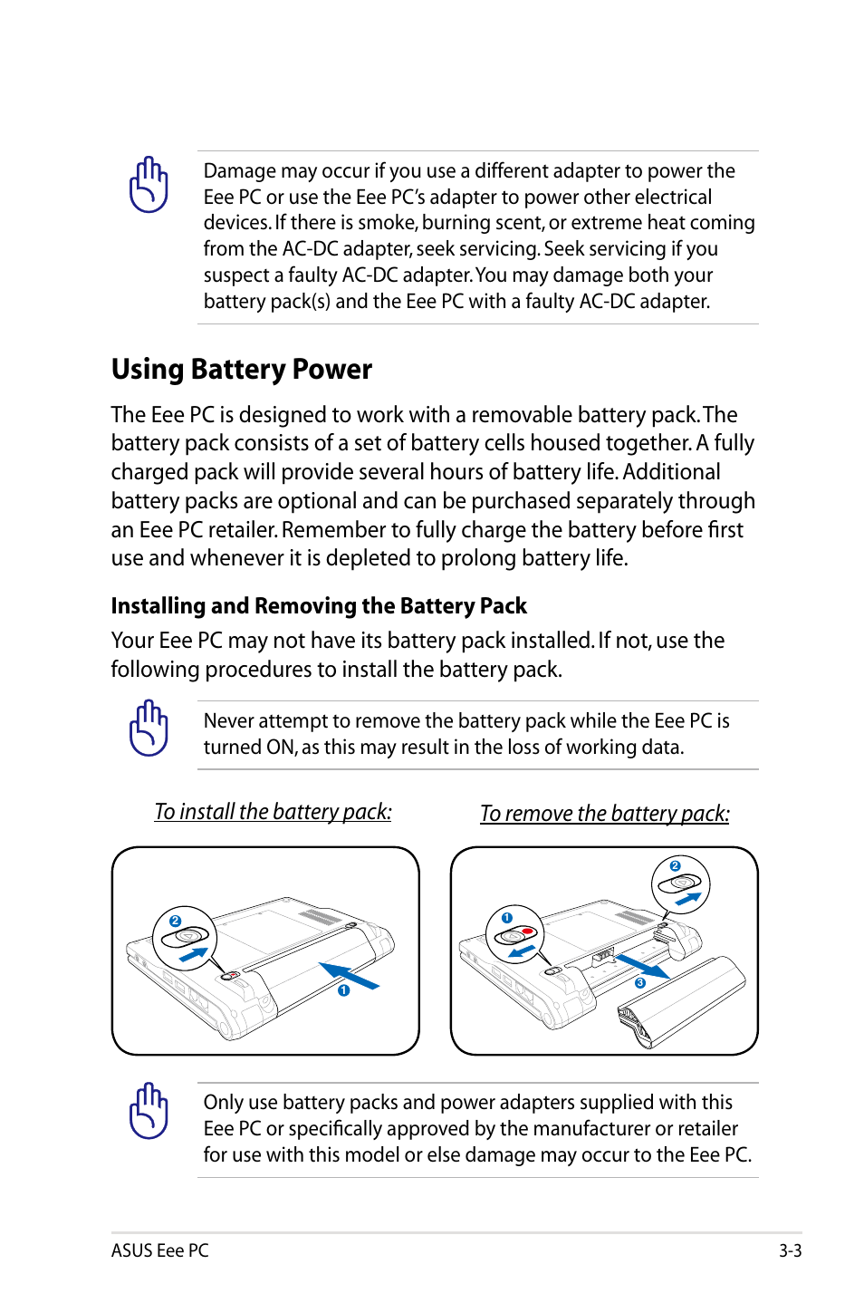 Using battery power | Asus Eee PC 900/Linux User Manual | Page 25 / 130