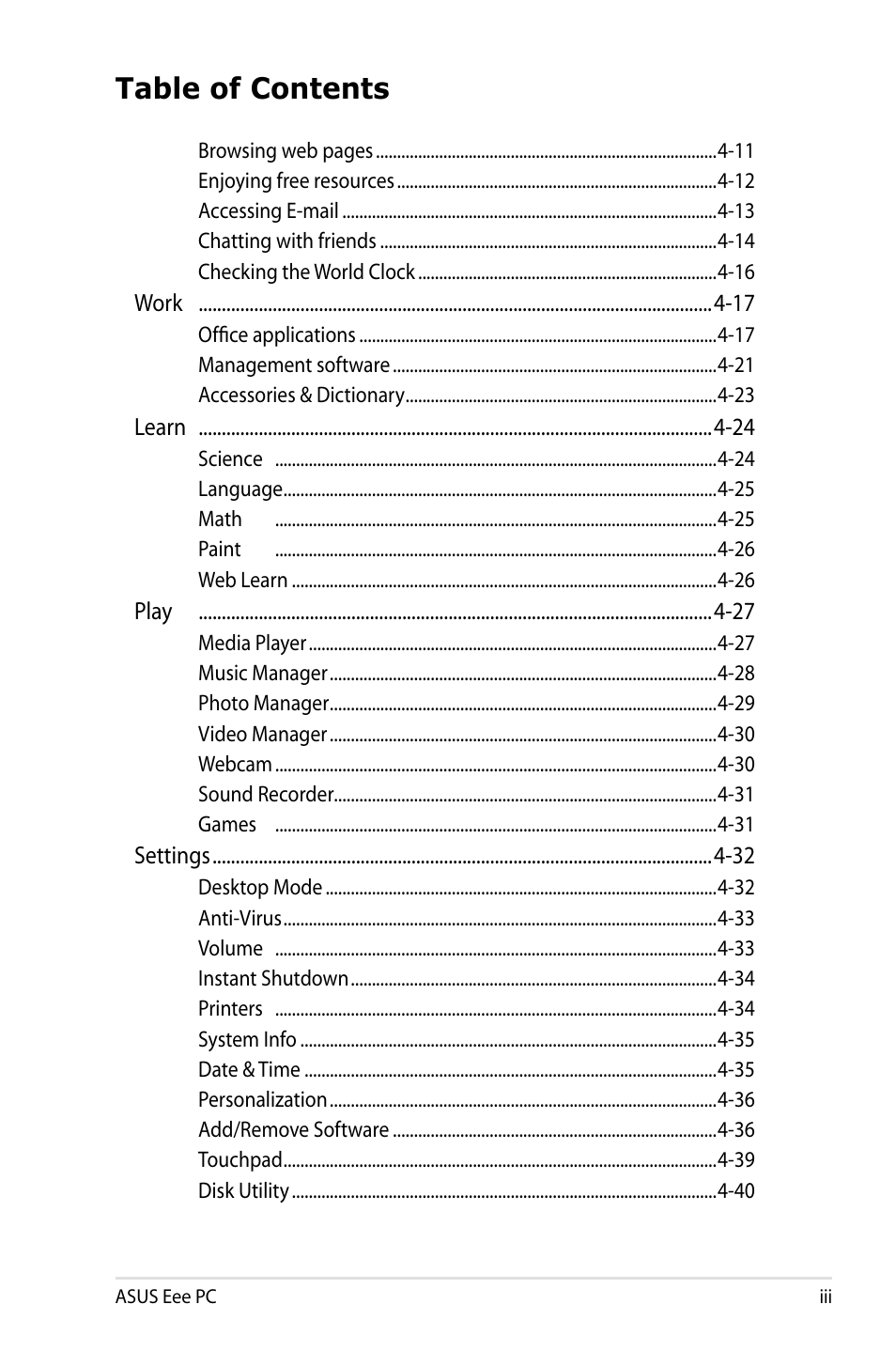 Asus Eee PC 900/Linux User Manual | Page 3 / 130