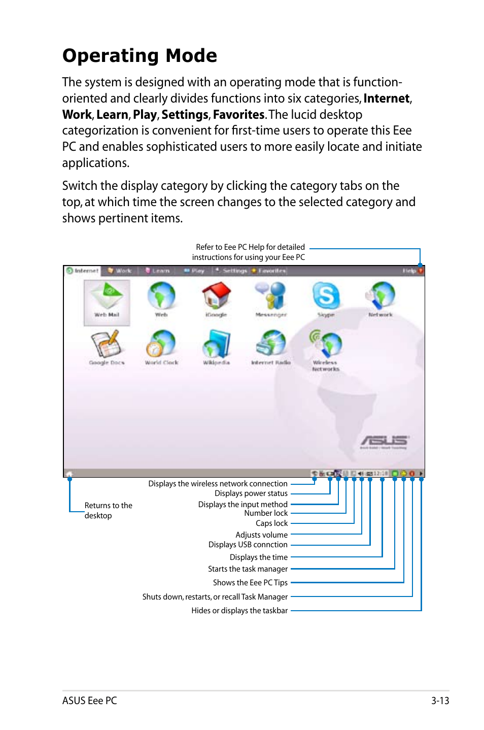 Operating mode | Asus Eee PC 900/Linux User Manual | Page 35 / 130